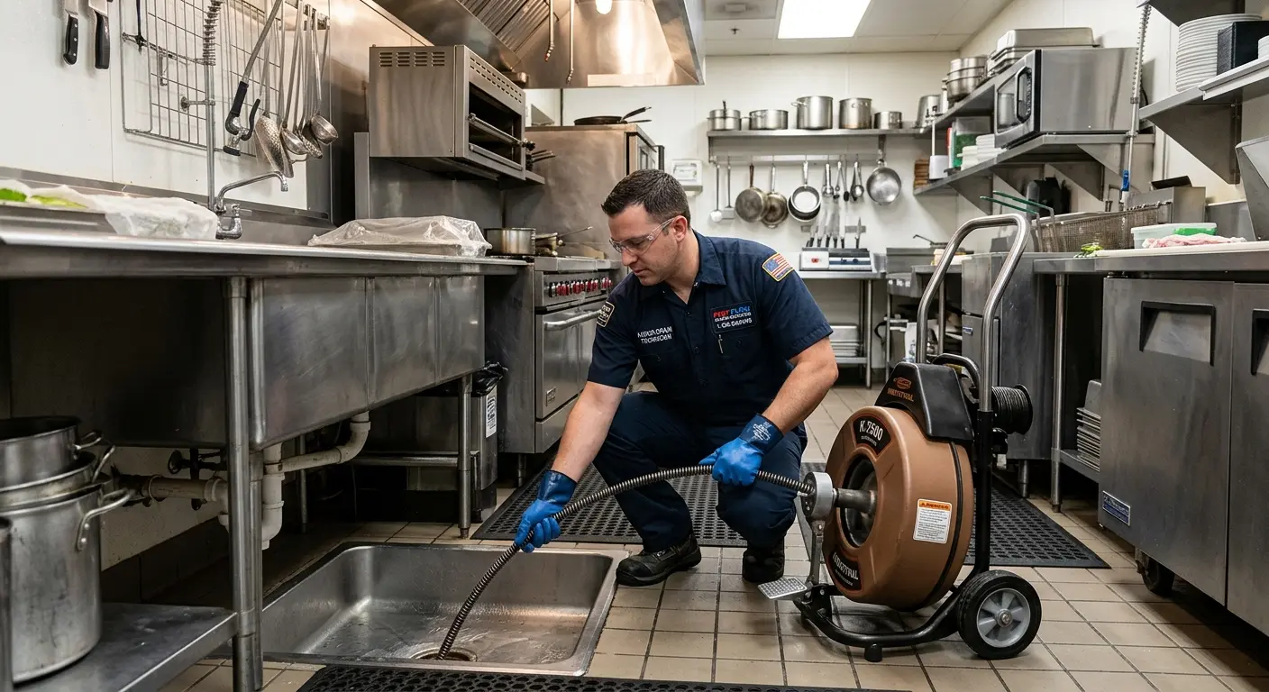 Commercial drain cleaning service in a restaurant kitchen in North Richland Hills