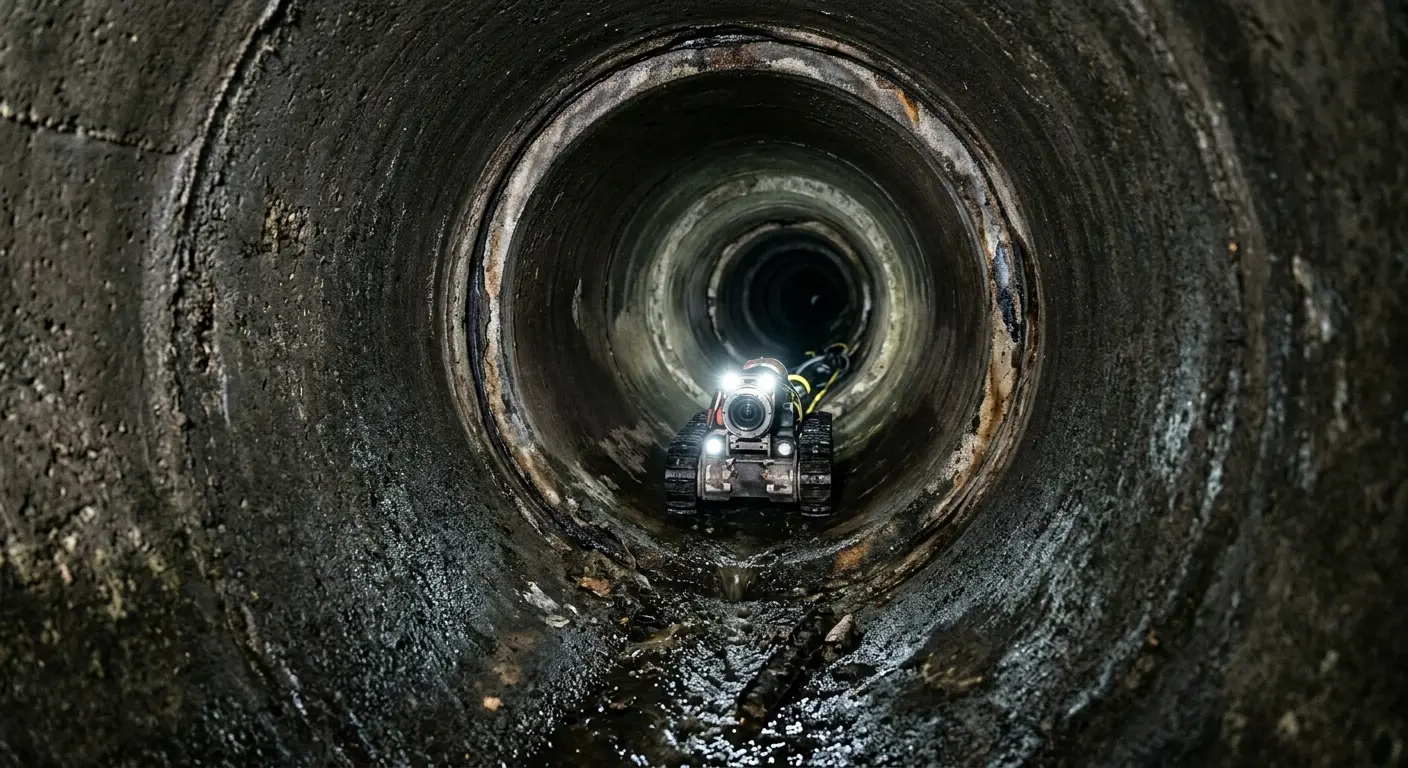 Robotic sewer camera inspecting pipe interior for Sewer Line Cleaning in North Richland Hills